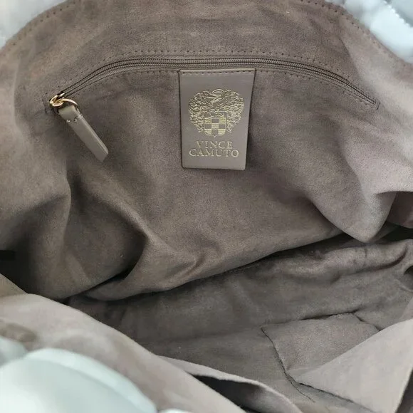 Vince Camuto Jass Quilted Puffy Large Shoulder Bag Tote Gray Faux Leather Soft - Picture 7 of 13